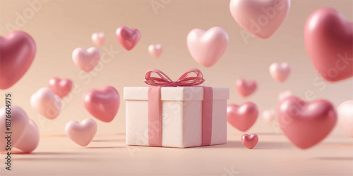 Romantic gift box with floating hearts valentine's day concept