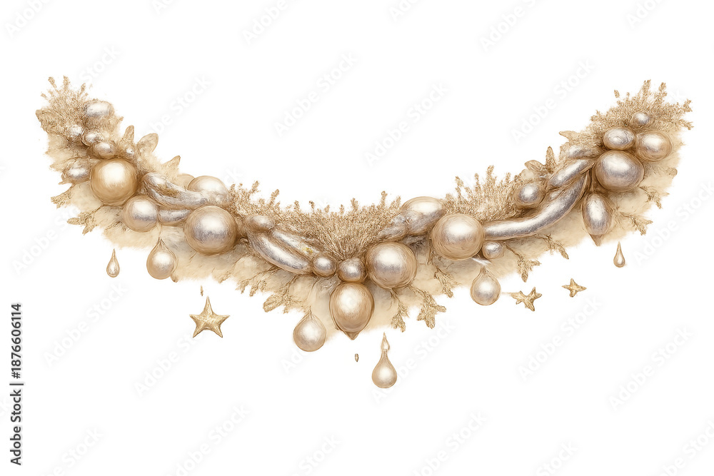 Obraz premium Golden christmas garland border with festive ornaments