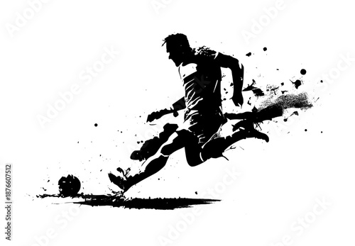 Abstract Soccer Player Action Silhouette Splatter Art