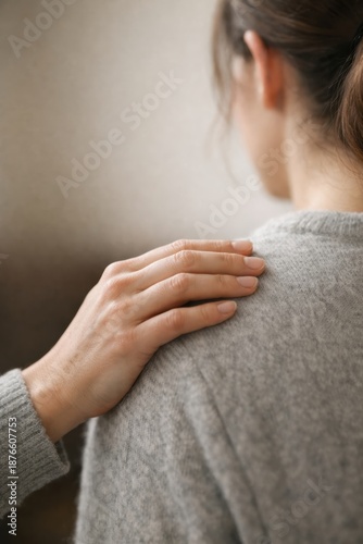 A warm gesture of support as one person places a comforting hand on another's shoulder, emphasizing connection and empathy.
