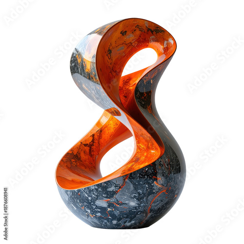 Colorful Abstract Sculpture with Dynamic Curves in Orange and Black on Transparent Background