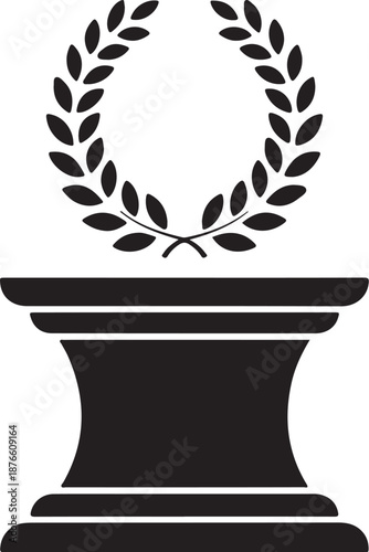 Black and white laurel wreath on a pedestal classical