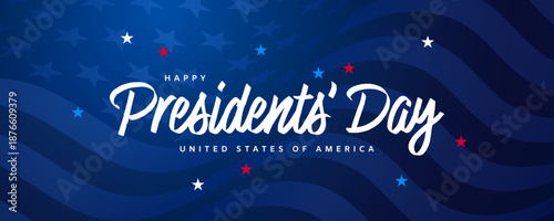 Happy President Day banner, US flag background, USA holiday