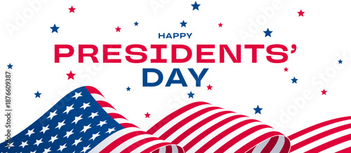 US Presidents' Day banner, USA flag background, vector card