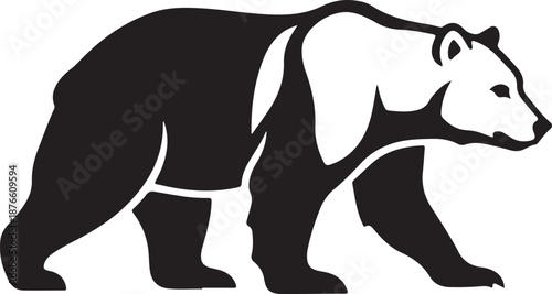 Bear walking silhouette, bold flat style.
