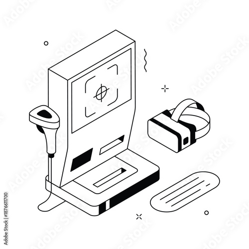 An isometric illustration of vr gaming controller and motion interaction