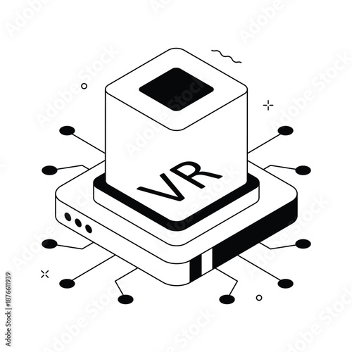 An isometric illustration presenting vr process and immersive digital workflow
