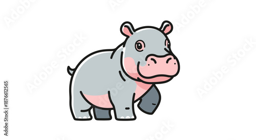 Cartoon Hippopotamus Illustration with Pink Accents.