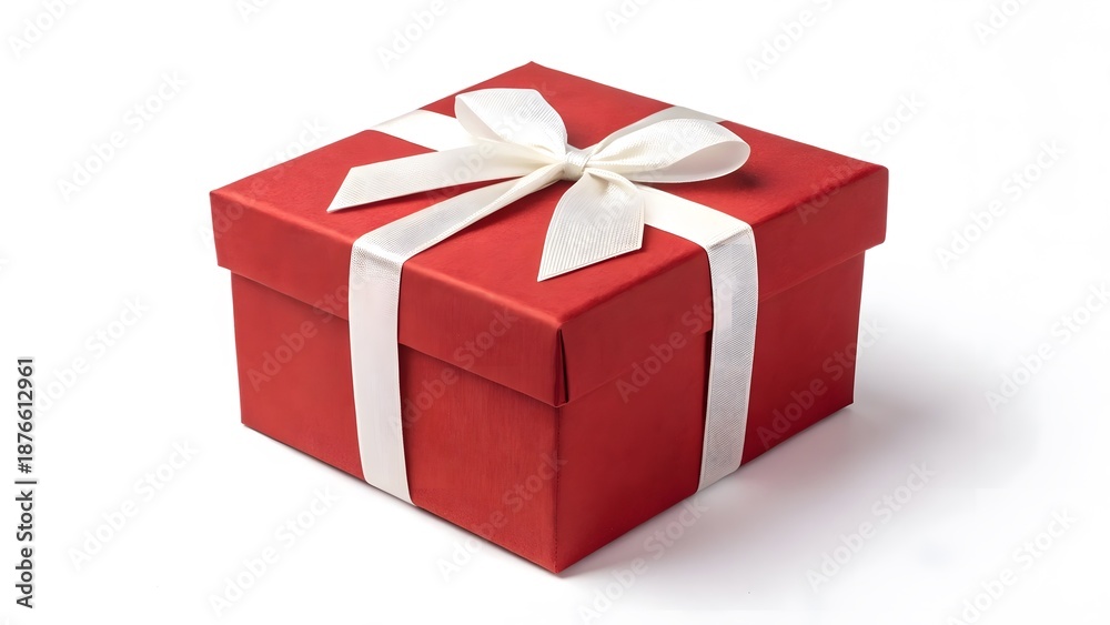 Obraz premium A red gift box with a white ribbon and bow on top