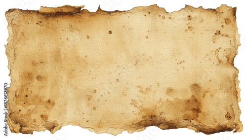 Aged parchment with burnt edges, stained, textured surface, ready for old maps, scripts, or scrolls