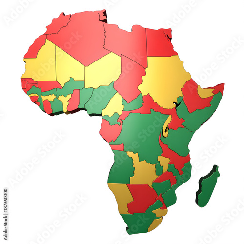 Africa Map Continent Colored Red Yellow Green Isolated White Background