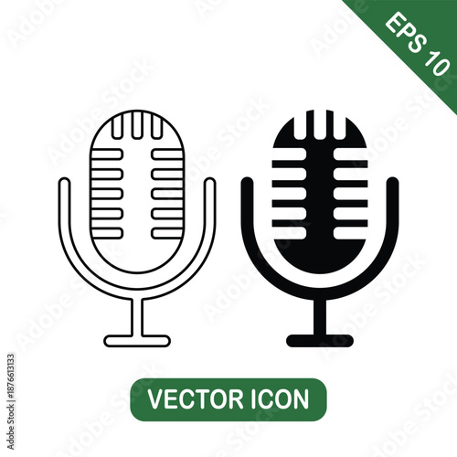 Classic Microphone Outline and Solid Icons