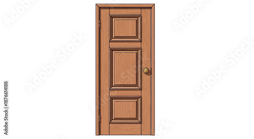 Wooden Door with Panels and Handle.