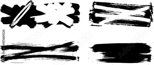 abstract black ink brush strokes on white background, grunge artistic paint textures, creative design elements