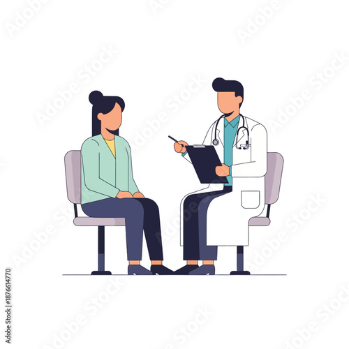 Doctor and patient consultation, medical check-up, vector illustration