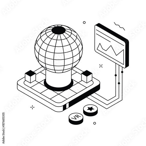 An isometric illustration representing virtual metaverse digital universe