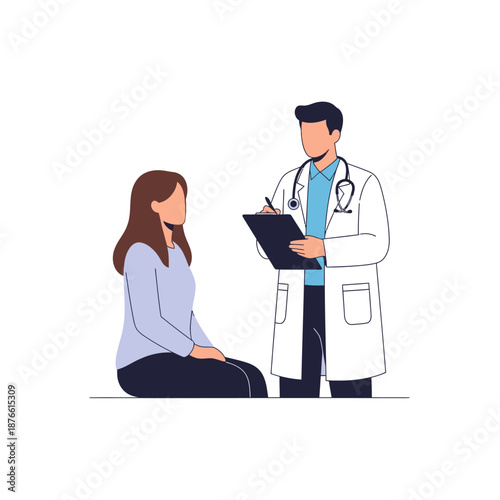 Doctor Consulting Patient with Clipboard in Flat Design