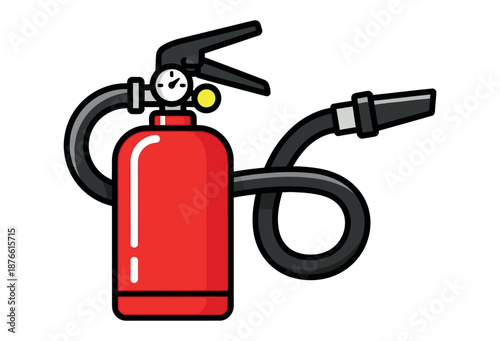 Essential fire extinguisher equipment with a pressure gauge and hose, crucial for emergency preparedness and safety instructions in educational and industrial settings.