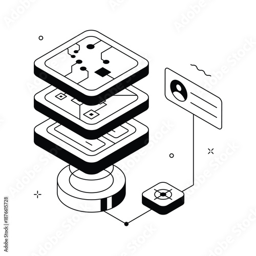 An isometric illustration showcasing augmented reality and immersive digital interface