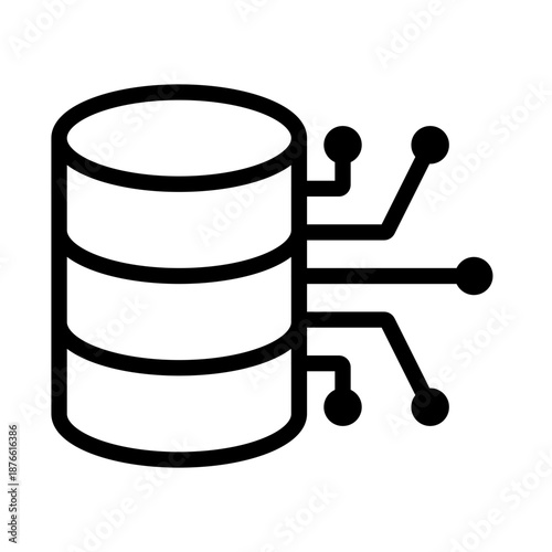 Artificial intelligence database network icon representing AI data storage, cloud computing, machine learning infrastructure, and intelligent data connectivity.