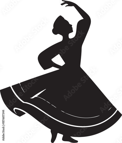Silhouette of a Woman Dancing in a Long Dress black and white