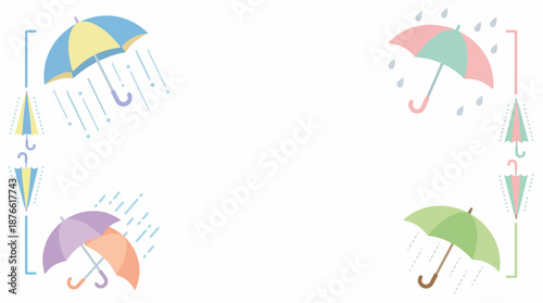Colorful umbrellas in rainy weather conditions. Spring Vector Packs. EPS Editable