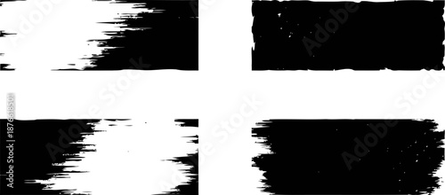 set of black grunge paint brush strokes with distressed texture on white background for artistic design