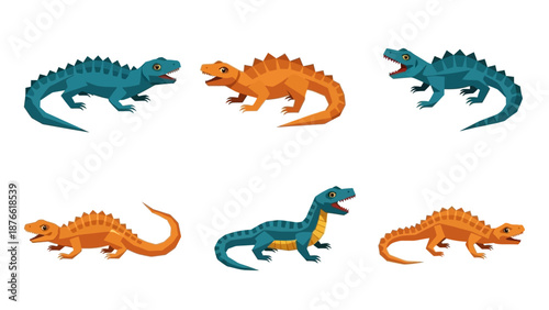 Collection of Cartoon Dinosaurs on White Background