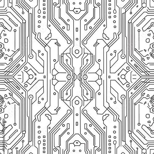 Electronic circuit board pattern background with symmetrical motherboard lines for technology design