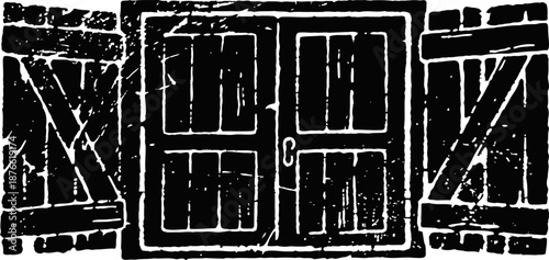 Old wooden barn double doors with cross braces and central latch in rustic grunge