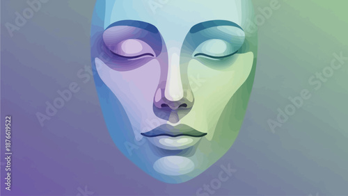 A serene digital illustration of a human face with closed eyes, blending pastel colors against a gradient background.