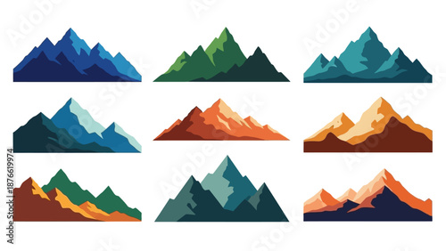 Colorful Mountain Range Landscape Vector Set - Various Colors and Styles