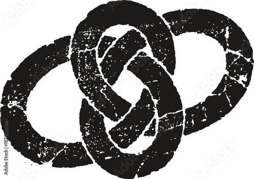 Grunge intertwined chain links icon with distressed texture and overlapping oval shapes