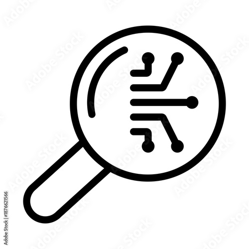 AI data search analysis icon representing intelligent search, machine learning inspection, automated auditing, and smart information discovery.