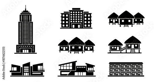 Architectural icons modern building silhouettes for design and illustration