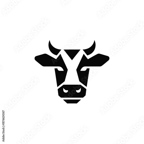 a black and white cow head with horns on a white background