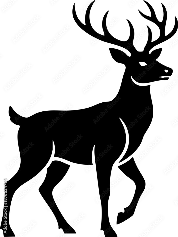 Fototapeta premium Black Silhouette of Walking Stag with Large Antlers