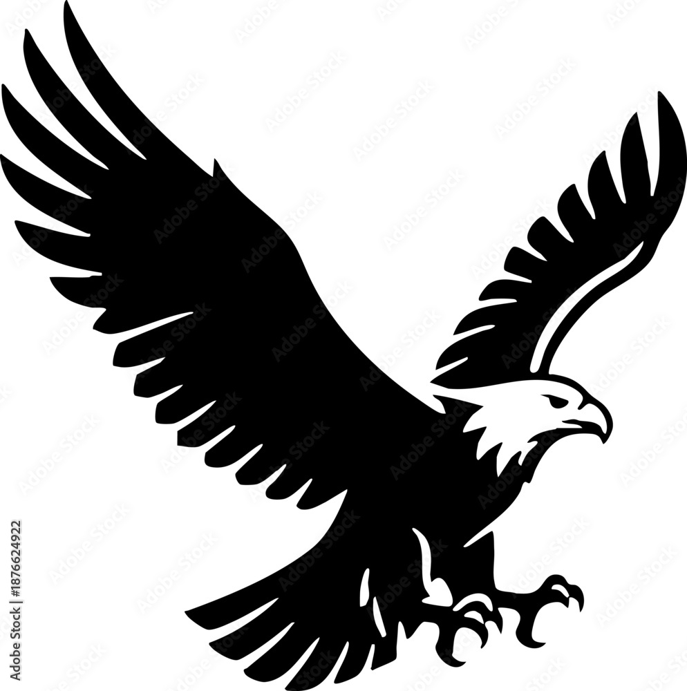 Fototapeta premium Flying Bald Eagle Vector Silhouette Design Isolated Logo