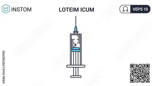 Medical Syringe with Blue Liquid and Drop, Injection Concept