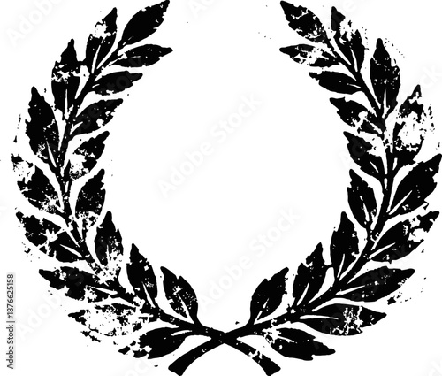 Worn vintage laurel wreath with textured grunge isolated on white background