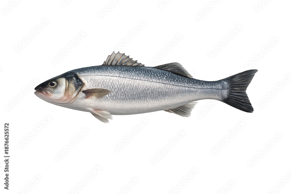 Obraz premium Stripped bass whole, isolated, on transparent background studio shot.