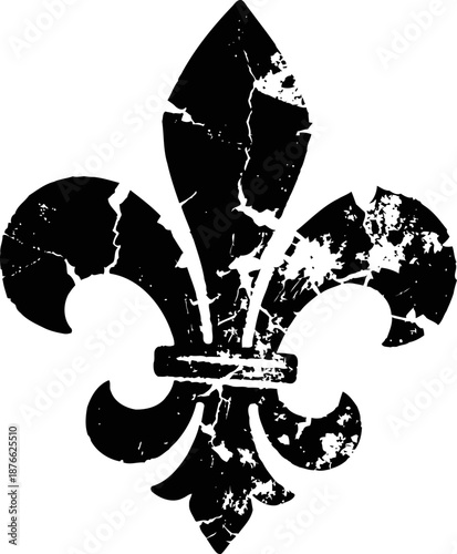 grunge fleur de lis symbol with distressed vintage texture isolated on white background