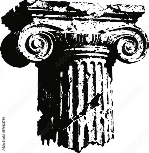 ionic column capital illustration with detailed scrolls and fluted shaft ancient architecture