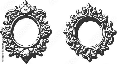 Ornate vintage oval frames with intricate floral and decorative baroque designs