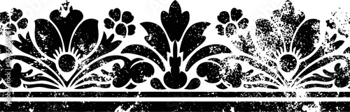 Vintage floral ornamental border with distressed texture and decorative elements design
