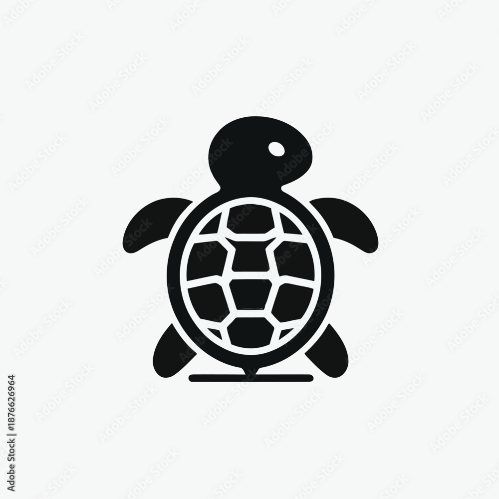 Fototapeta premium Simple black turtle silhouette on white background with outlined shell