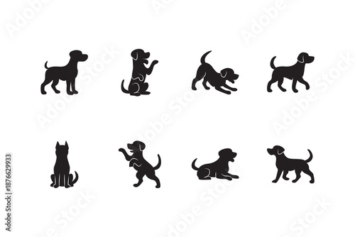 Playful dogs silhouette. Tile ready small dog silhouettes in playful poses. Perfect for patterns, stickers, and pet product design.