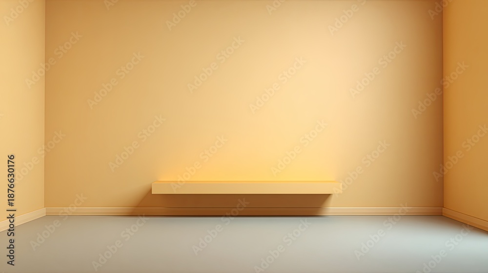 Fototapeta premium Simple and Modern Interior Design with Neutral Color Wall and Minimalist Shelf in Empty Room for Stylish Living or Workspace Inspiration