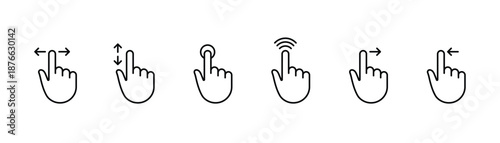 Swipe icon set. Hand gesture slide vector icon set. Slide left right finger icon set. Hand pointer clicking finger vector icon set.