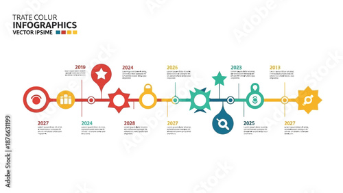 Timeline Infographic with Colorful Icons and Dates | Business Data Visualization